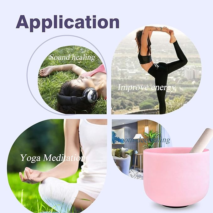 RYAN DVAN 8” F Note Pink Frosted Heart Chakra Crystal Singing Bowl with Free Heavy-Duty Carrying Case and Suede Striker O-Ring