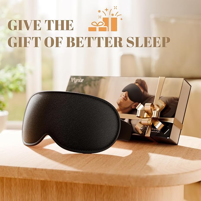 Sleep Mask for Men Women - 100% Blackout Eye Masks for Sleep, Zero Pressure 3D Sleeping Mask, Adjustable Light Blocking Eye Cover Blindfold for Travel, Nap, Night Work, Office - Black