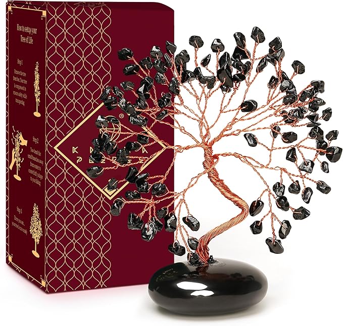 KARMAPLEDGE Black Obsidian Crystal Tree of Life Gifts for Women, Home and Office Desk Decor, 7 Chakra Reiki Healing, Tree for Positive Energy, Good Luck, Money, Meditation, Birthday Gifts