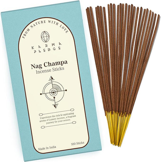 Nag Champa Incense Sticks, Organic Hand Dipped 100 Sticks with Natural Herbs & Aromatic Ingredients, Burn Time 45 to 60 Minutes, Incense for Positivity, Yoga, Meditation, Relaxation, Spiritual Gift
