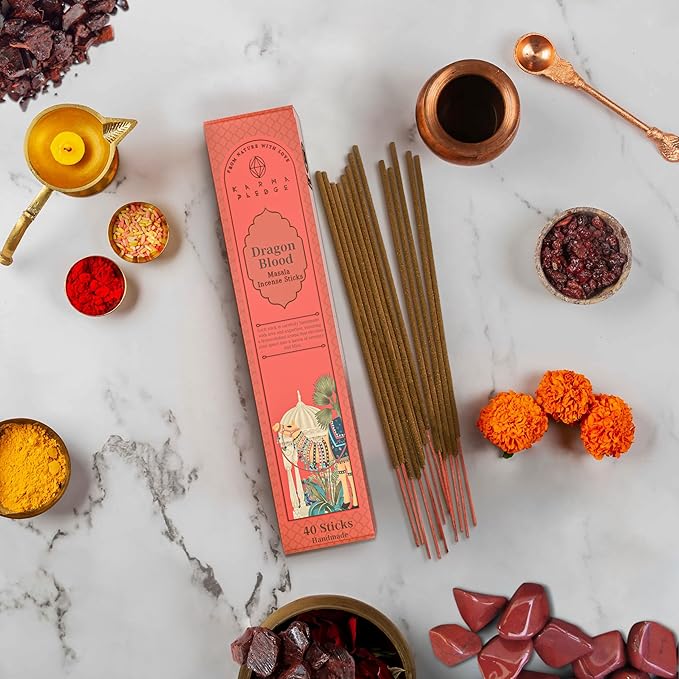 Incense Sticks, Dragons Blood Incense, Made with Natural Ingredients, Hand Rolled Aromatic Masala, 40 Stick Pack, 45-60 Minute Burn Time, Best for Home Fragrance, Meditation, Yoga, Spiritual Healing