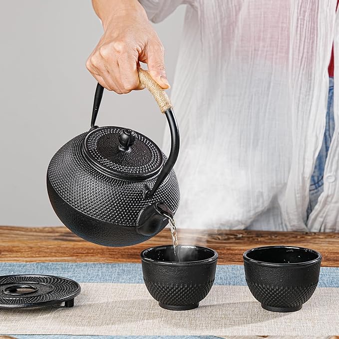Sungmor Black Cast Iron Teapot Trivet - Heat-Resistant Japanese Tea Pot Stand, Textured Anti-Slip Base for Table and Counter Protection
