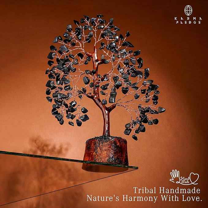 KARMAPLEDGE Black Obsidian Healing Crystal Tree Spiritual Gifts for Women, Handmade Home & Office Decor, Chakra Tree of Life Bring Positive Energy, Good Luck, Money, Yoga, Reiki Healing, for Dad