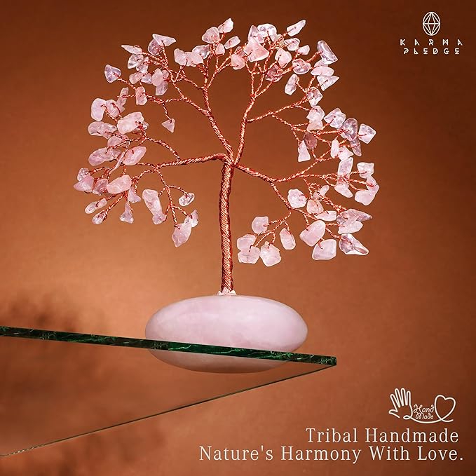 Rose Quartz Crystal Tree of Life Birthday Gifts for Women, Mom, Aesthetic Home Decoration, Office Desk Decor, Bonsai Feng Shui Chakra Tree for Positive Energy, Good Luck, Money, Reiki Healing Stone