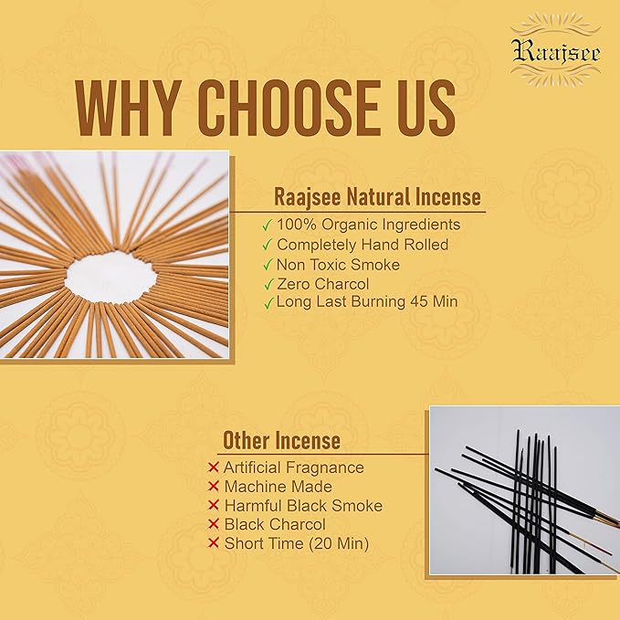 Raajsee Vnilla Incense Sticks 100 Gm Pack-100% Natural Insence Sticks -Organic Non Toxic - Charcoal Free - for Church,Aroma Therapy,Relaxation,Meditation
