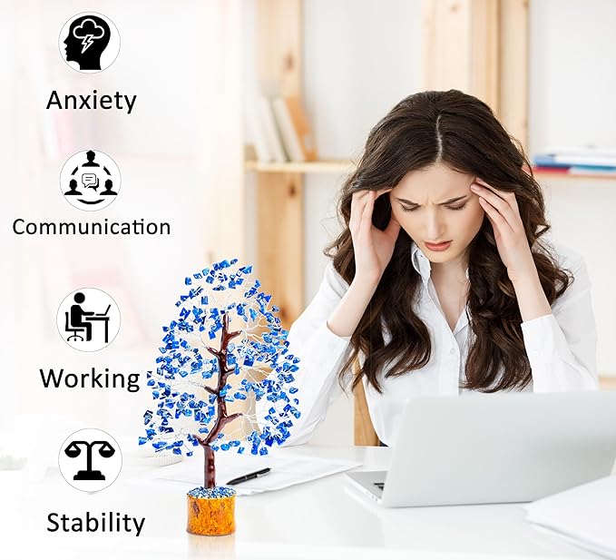 Lapis Lazuli Crystal Tree of Life Healing Crystals Spiritual Blue Shelf Decorations & Crystal Decor Feng Shui Table Decor Gifts for Men Dad & Boyfriend or Perfect Housewarming Home Accents Decor Gift