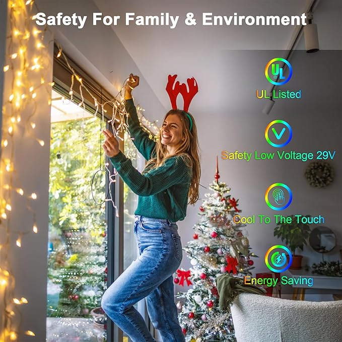 50FT 504 LED Outdoor Christmas Lights - 112 Ice Drops, 12 Pro Modes with Timer Memory & Brightness, Waterproof Hanging Ice String Light for Holiday Wedding Garden Fence House Decor (Warm White)