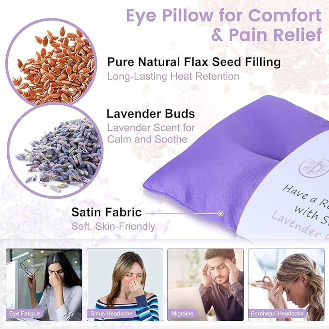 SuzziPad Lavender Eye Pillows for Relaxation with Aromatherapy, Weighted Mask for Sleeping, Hot & Cold Therapy Compress for Dry Eyes, Yoga Meditation Pillow, Purple, 4 Packs
