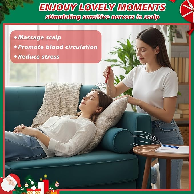 Soaoo 30 Pcs Christmas Head Massager Scalp Massager Bulk with Inspirational Christmas Cards Handheld Steel Wire Head Scratcher for Body Office Home Spa Stress Relief Relaxation Women Men Gift(Classic)