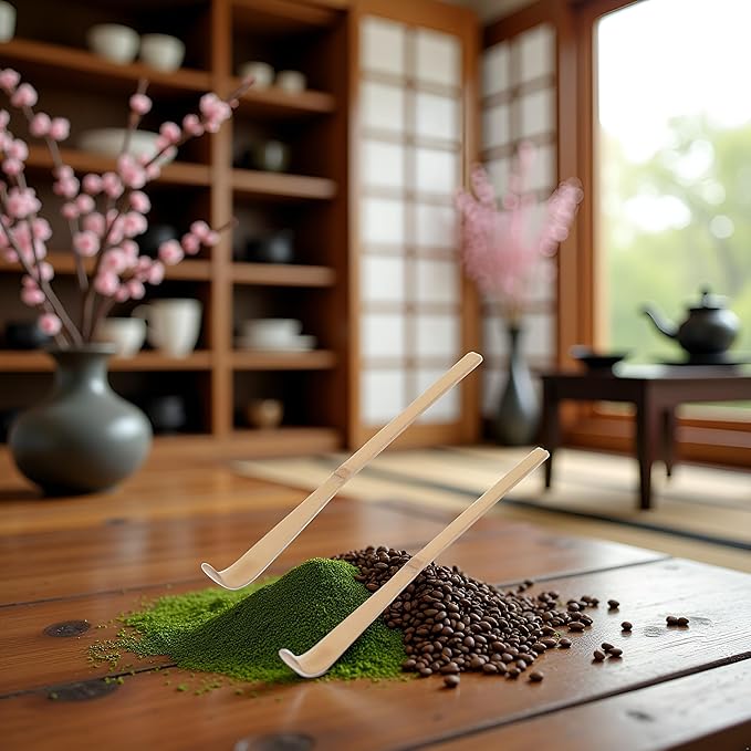 2 Pcs Japanese Bamboo Matcha Scoop - 18cm Brown Traditional Tea Ceremony Spoon for Matcha and Coffee,Durable Eco-Friendly Espresso Accessories,Bamboo Matcha Scoop for measuring Matcha green tea powder