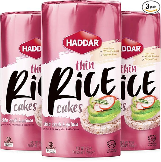 Haddar Multigrain Chia Seeds & Quinoa Rice Cakes, 4.2oz (3 Pack) | All Natural, Gluten Free, Vegan, Non GMO, Low Fat, Low Calorie, Zero Sugar