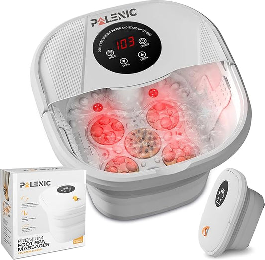 Collapsible Foot Spa Bath Massager with 2025 Upgraded Rotary Shiatsu Taiji Pad for Comfort, Heat, Remote Control, Water Jet, Infrared, and Pedicure for Stress Relief - White