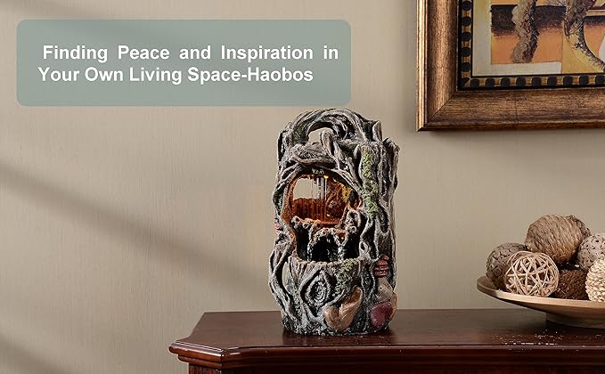 Tabletop Water Fountain, Home Décor Soothing Sound Machine with Automatic Pump, Nature Tree Stump Resin and for Indoor Zen Relaxation for Office, Living Room, or Bedroom Décor