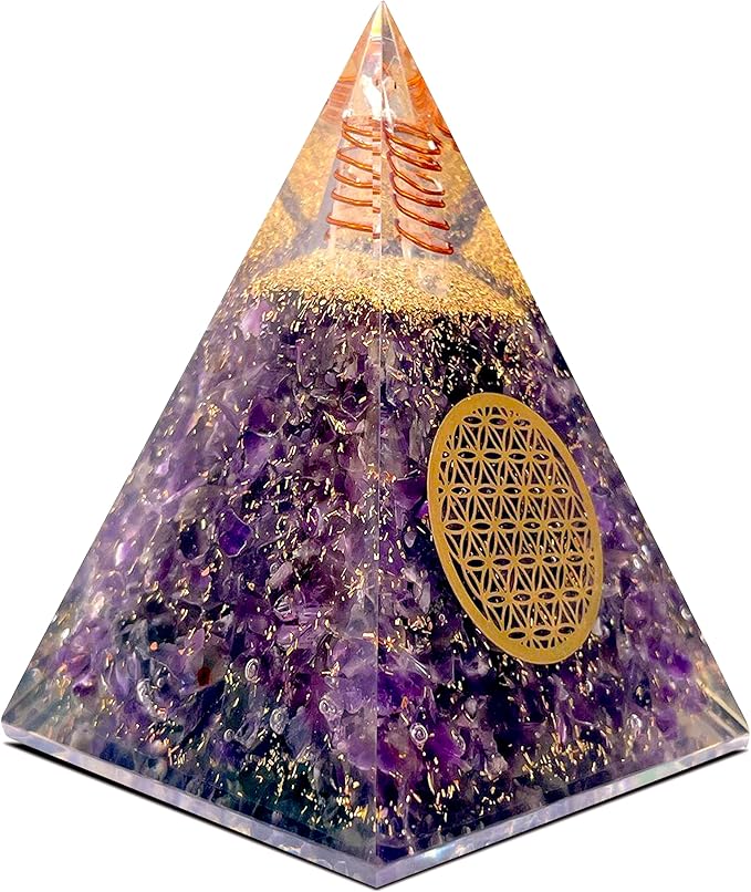 Orgone Pyramid of Success, Amethyst Orgonite Pyramid, Reiki Energy Generator for Healing, Meditation, and Positive Energy