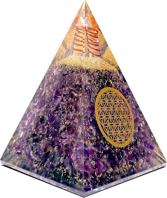 Orgone Pyramid of Success, Amethyst Orgonite Pyramid, Reiki Energy Generator for Healing, Meditation, and Positive Energy