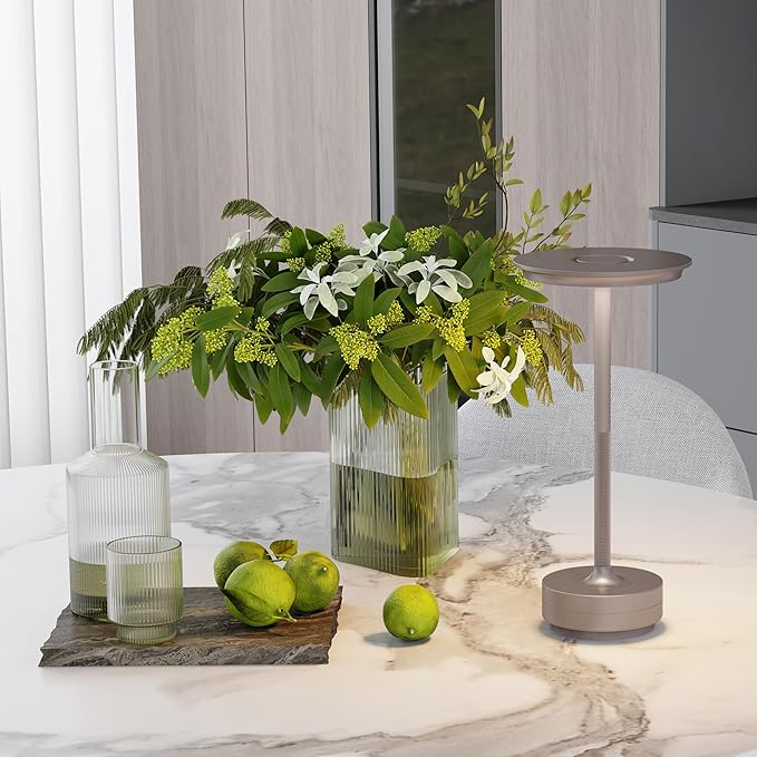 Rechargeable Table Lamps Cordless, Portable 5000mAh Outdoor Table Light, 3 Color Stepless Dimming LED Table Lamp with Memory Function, for Home/Dinner/Patio/Restaurant.(Champagne Gold)