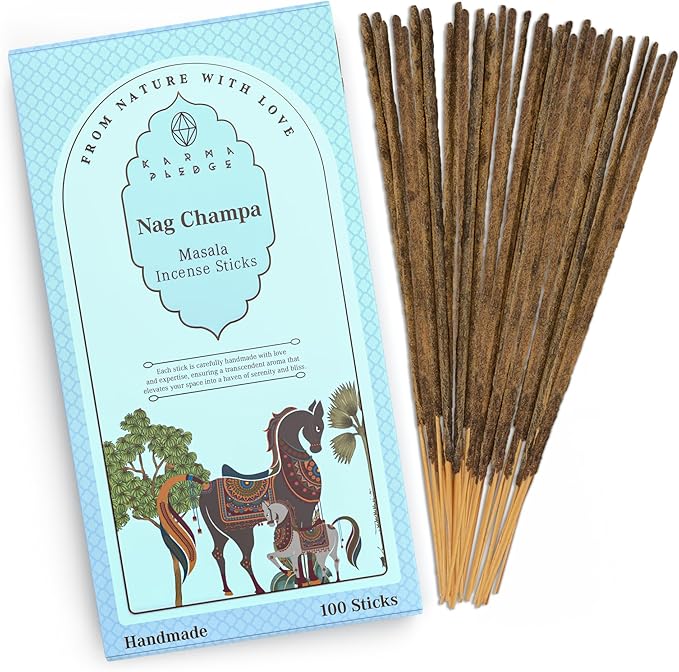 Incense Sticks, Nag Champa Incense, Pack of 100 Stick, Hand Rolled Aromatic Masala Made with Natural Ingredients, 45-60 Minute Burn Time, Best for Home Fragrance, Meditation, Yoga, Spiritual Healing