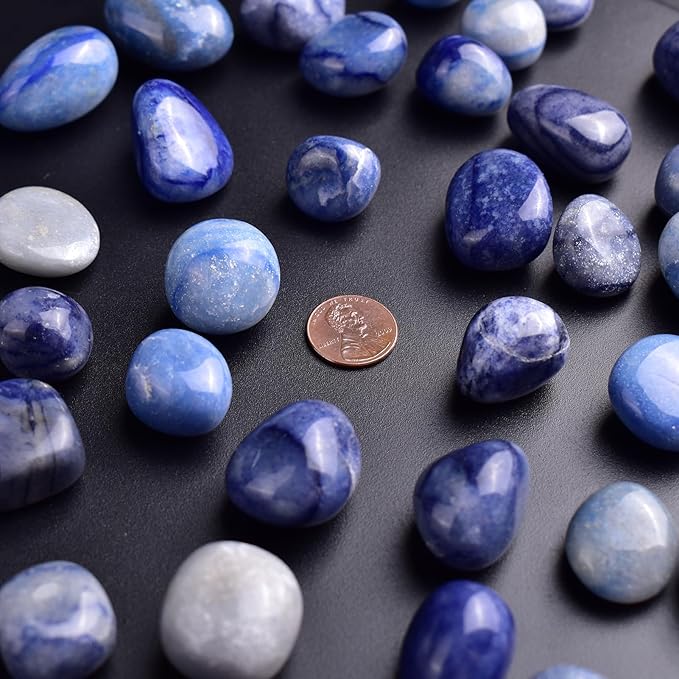 Polished Stone Set Blue Aventurine Crystals, 0.8" Handpicked Tumbled Gemstones Rocks, Pebbles for Reiki, Chakra, Healing, Home Decor