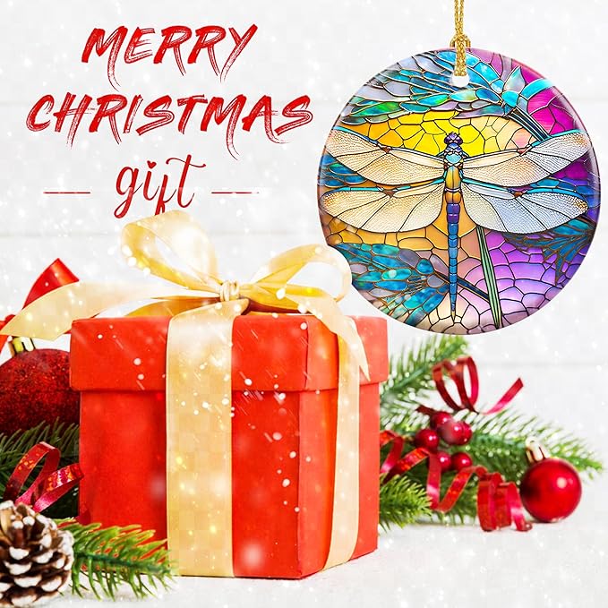 Dragonfly Christmas Ornaments, Touber Christmas Hanging Ornament, Christmas Tree Ornaments, Holiday Decor, Gifts for Dragonfly Lovers, Dragonflies Theme Gift - Pattern A