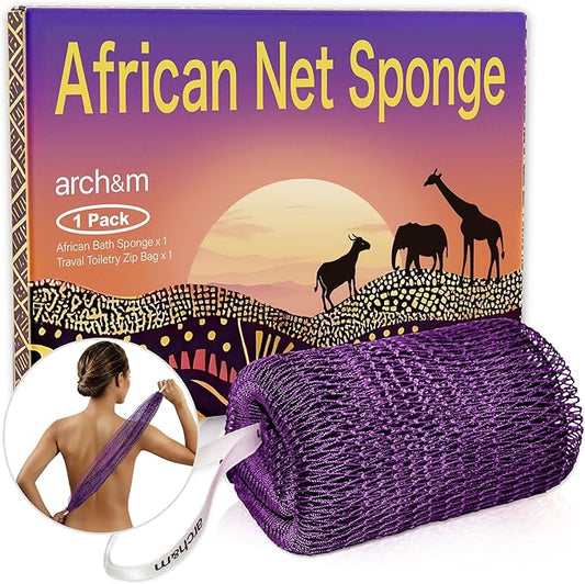 African Net Sponge Authentic Exfoliating - Exfoliating Body Scrub Bath Sponge Back Scrubber Washcloth for Shower Travel Toiletry Bag Real African Afroscrub Exfoliator Bathing Care Accessories Purple