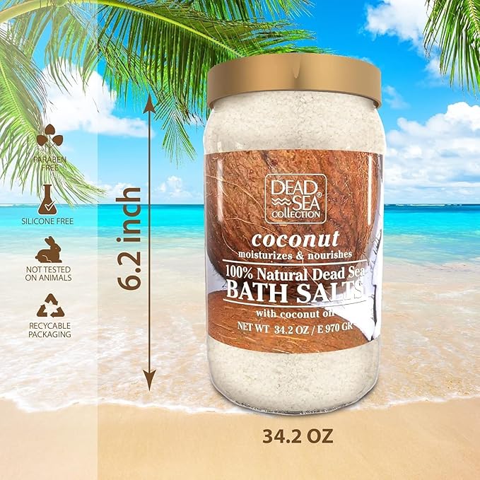 Dead Sea Collection Bath Salts with Coconut – Pure Dead Sea Salt and Coconut Oil - Nourishing Soothing and Relaxing Skin and Muscle – 34.2 Oz