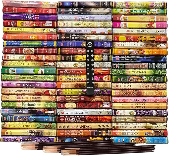 Hem Incense Sticks Variety Pack of 12 Randomly Selected Hexa Fragrances and Incense Stick Holder Bundle Total 240 Sticks