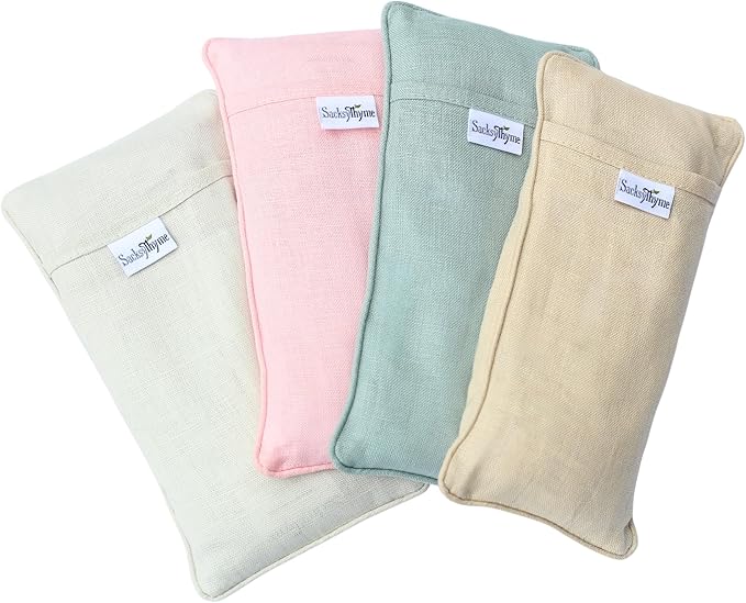 Sacksy Thyme Organic Linen Eye Pillow - Lavender & Flaxseed for Relaxation, Yoga, Stress Relief - Microwavable Heating Pad & Cool Compress - Made in USA - Gifts for Meditation