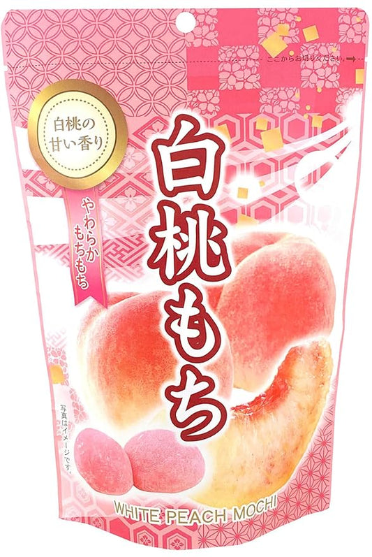Mochi White Peach Traditional Japanese Rice Cakes, 130g, Soft Chewy Wagashi Sweets Estala