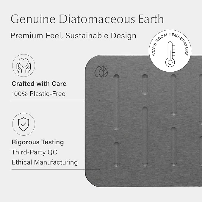 Dorai Home Bath Stone – Luxury Quick-Drying Stone Bath Mat, Non-Slip Surface, Rubberized Bottom Pad, Rain Slate