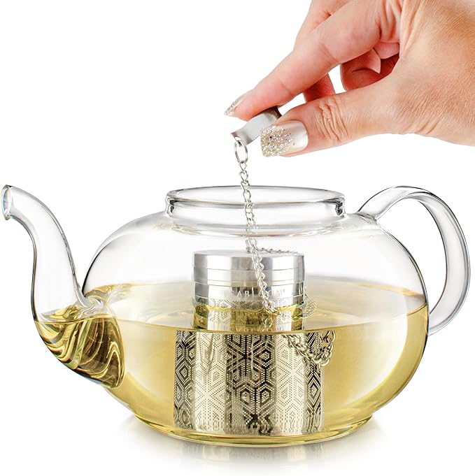 Teabloom Elegant Stainless Steel Loose Leaf Tea Infuser – Tea Connoisseur's Choice for White, Green, Oolong, Black, and Herbal Teas – Geometric Blossom Design – Large Size