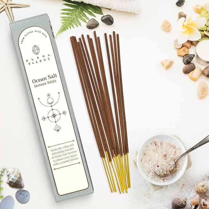 Ocean Salt Incense Sticks, Organic Hand Dipped Incense, Natural Herbs & Aromatic Ingredients, Contain 40 Sticks Inside, Burn Time 45-60 Min, Spiritual Gifts, Incense by Karma Pledge