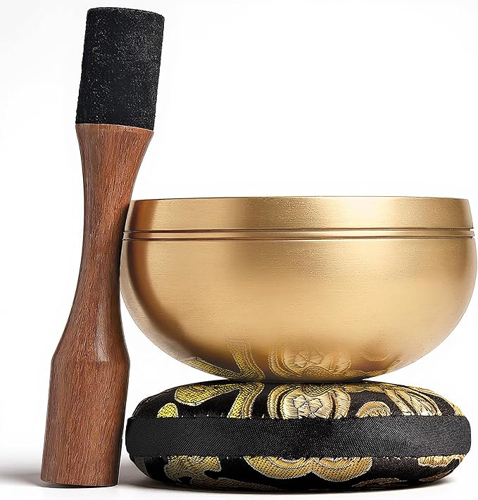Tibetan Singing Bowl Set – Authentic Plain Design – Sound Bowl & Meditation Bowl with Cushion, Mallet & Guide – Spiritual Decor Enhancements – Mindfulness Gift Set – Chakra Healing Tools