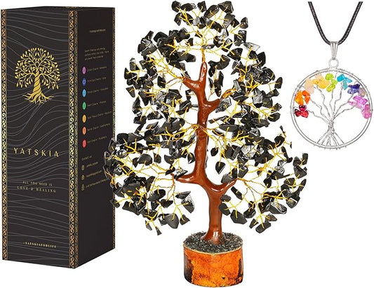 YATSKIA Black Tourmaline Crystal Tree of Life - Money Tree - Birthday Gifts for Women - Chakra Crystals and Stones - Positive Energy Gifts