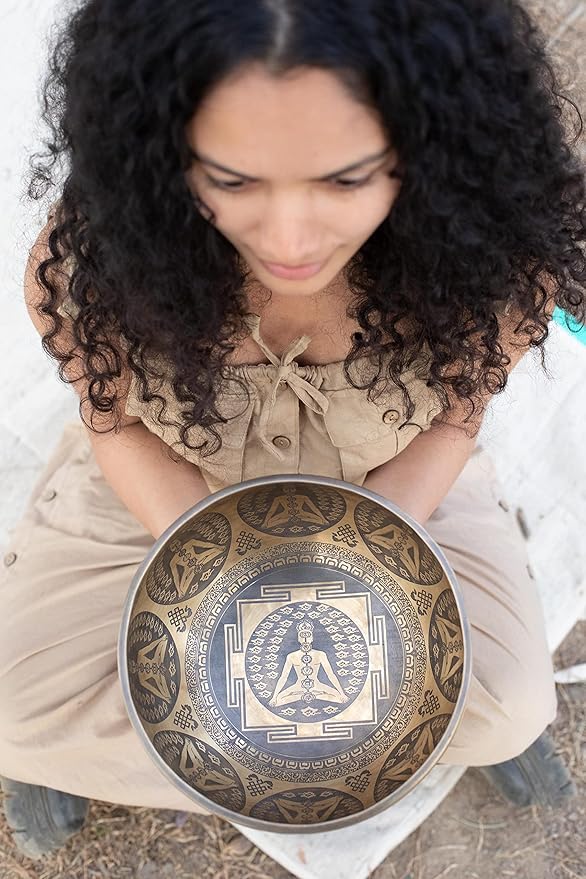 Large Tibetan Singing Bowl Set - 9" Master Healing Grade For Sound Bath Chakra 7 Metal Meditation Yoga By Himalayan Bazaar