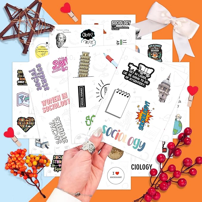 BulbaCraft 100Pcs Social Studies Stickers for Water Bottle and Laptop - Social Studies Party Favors & Decorations, Waterproof Vinyl Decals, History and Culture Stickers, Gifts for Women & Men