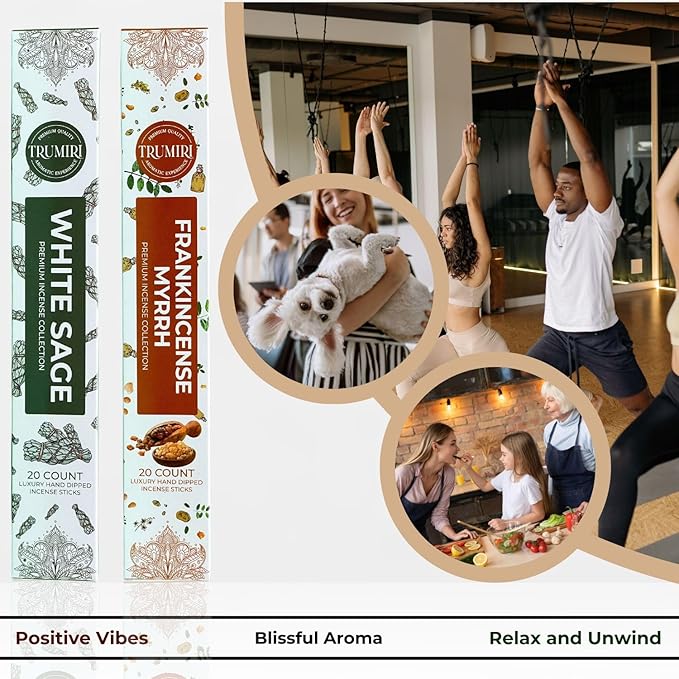 TRUMIRI Trumiri Incense Sticks - Combo Pack of 40 Insence-Sticks - 20 White Sage + 20 Frankincense Myrrh - Insenses - Insents - Incents - Inscense - Incence - Incienso - All Natural Incense Sticks