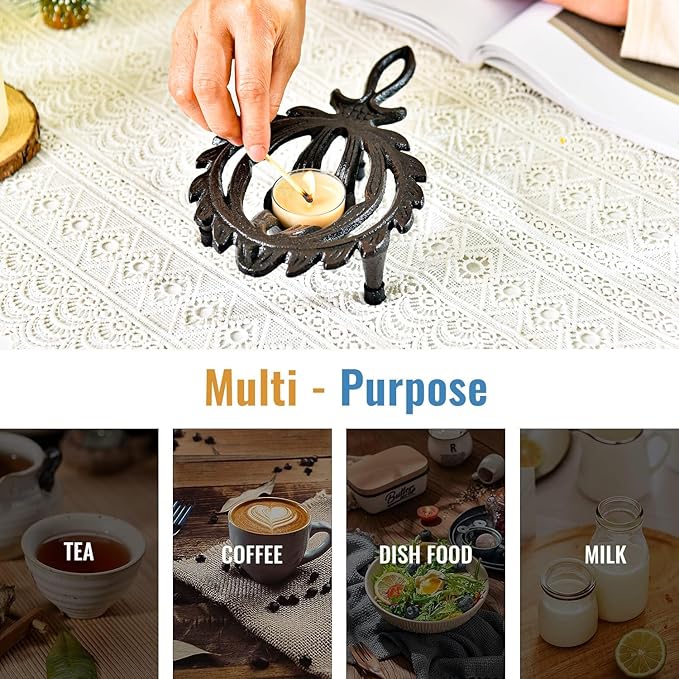 Sungmor Cast Iron Tealight Warmer with Pretty Flame Shape Design, Functional Table Trivet Candle Holder for Warm Dishes, Pots, Soups, Milks, Teas, Coffee, Great Heater for Melt Butter, Sealing Wax