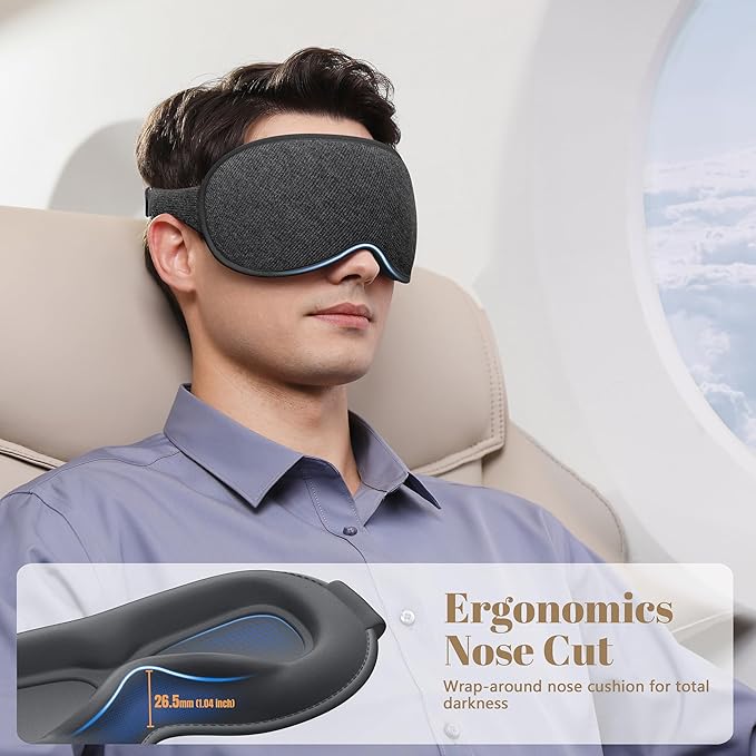 Sleep Mask for Men Women - 100% Blackout Eye Masks for Sleep, Zero Pressure 3D Sleeping Mask, Adjustable Light Blocking Eye Cover Blindfold for Travel, Nap, Night Work, Office - Gray