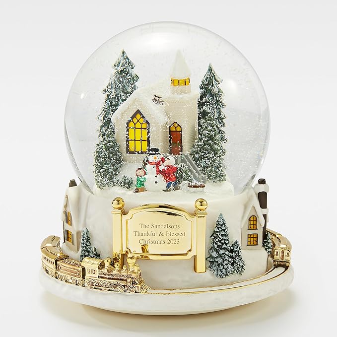 THINGS REMEMBERED Engraved Light Up Colorful Village Musical Snow Globe, Plays Joy to The World Music, Beautiful and Unique Christmas Decor(Free Customization)