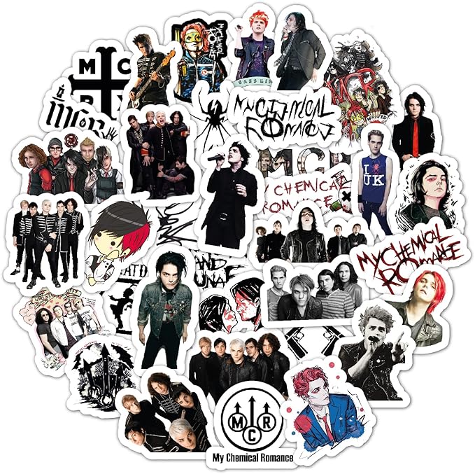 BulbaCraft MCR Stickers - Rock Band Stickers for Adults, 36 Pieces of Strong Adhesive and Waterproof Decals, Guitar Laptop Decals for Teens, Gifts for Women & Men