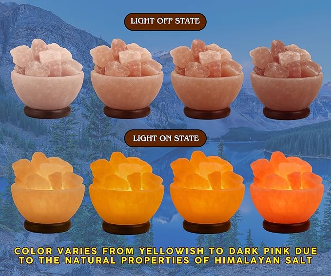 Spantik Himalayan Salt Lamp Bowl with Natural Crystal Chunks, Dimmer Cord and Classic Wood Base Premium Quality Authentic from Pakistan