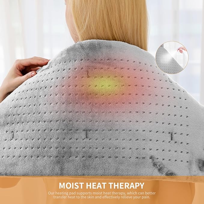 Heating Pad for Neck and Shoulders and Back, Shoulder Heating Pad for Pain Relief with Dry&Moist Heat Therapy, Auto-Off, 9ft Extra Long Wire,Gifts for Mom Women,Dark Blue, 17"*33" (Light Grey)