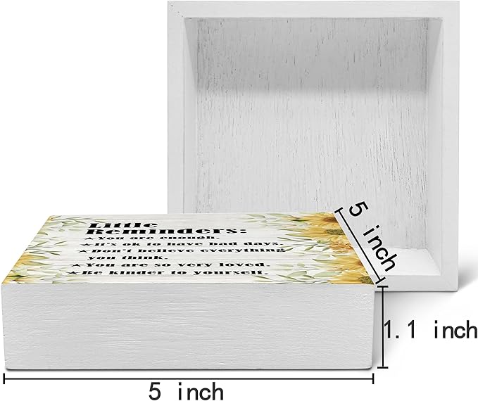 SRADMO Inspirational Little Reminders Wood Box Sign Desk Decor, Inspirational Desk Decor, College Motivational Positive Affirmation Gifts Box Sign For Office Home Dorm Tabletop Decoration(Yellow)