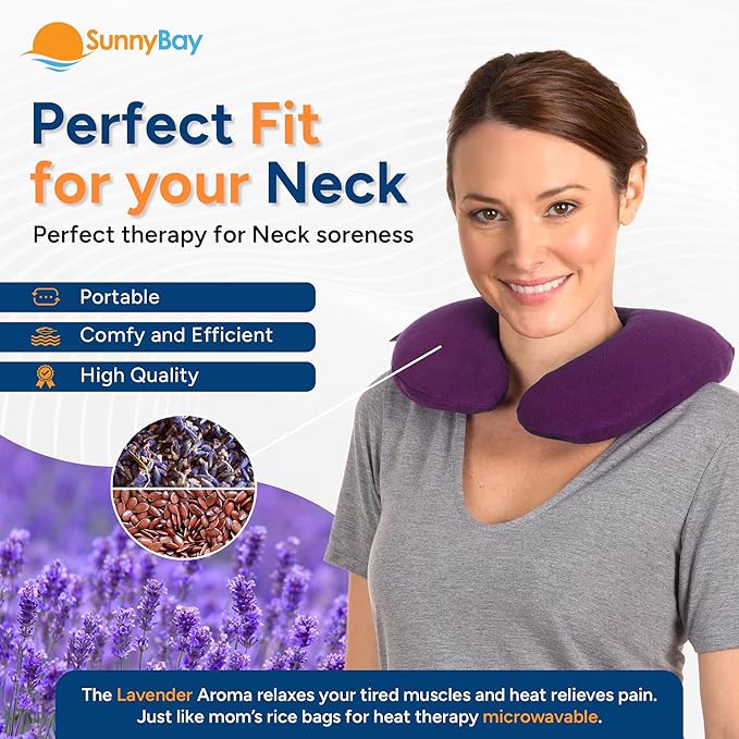 SunnyBay Microwave Heating Pad, Microwavable Heated Neck Pillow for Moist Hot Therapy, Aromatherapy Heated Neck and Shoulder Wrap with Flaxseed and Lavender Filling, 2.5 lbs, Purple
