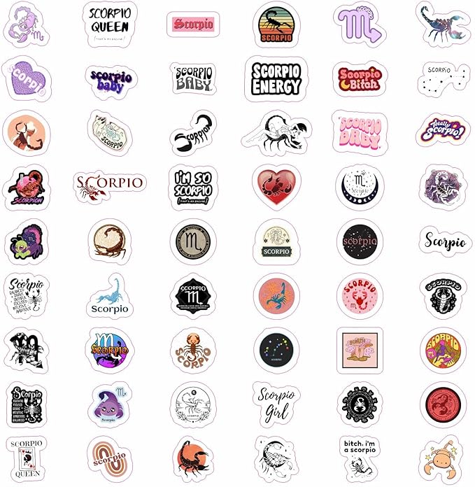 BulbaCraft 100Pcs Laptop Stickers Scorpio (Zodiac) for Water Bottle and Laptop - Scorpio Party Favors & Decorations, Waterproof Vinyl Astrology Decals, Gifts for Women & Men