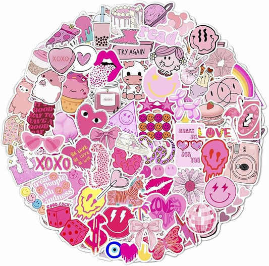 BulbaCraft 100Pcs Preppy Stickers for Water Bottle and Laptop - Preppy Party Favors & Decorations, Waterproof Vinyl Decals, Fashion and Fun Stickers, Gifts for Women & Men