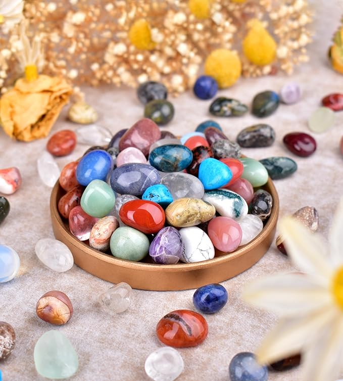 Polished Healing Crystal Stones Set – 36 Different Natural Gemstone Types, 2.5 lbs of 0.6" Tumbled Decorative Rocks Collection for Chakra, Meditation, Reiki, Energy Work, Crafts, Gifts