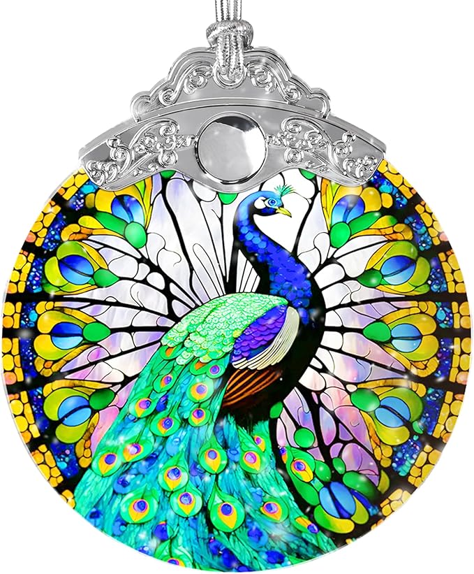 Stained Glass Suncatcher, Jocidea Peacock Ornament, Christmas Ornaments, Holidays Ornaments, Christmas Tree Decor, Peacock Decor for Home, Peacock Gifts