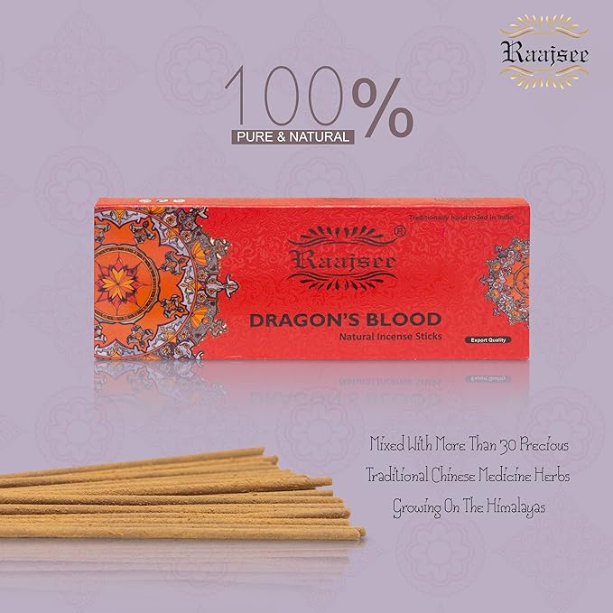Raajsee Dragon Blood Incense Sticks 100 Gm Pack-100% Pure Organic Natural Hand Rolled Free from Chemicals-for Church,Aroma Therapy,Relaxation,Meditation & Sensual Therapy