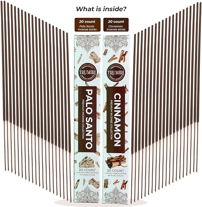 Trumiri Incense Sticks - Combo Pack of 40 Insence-Sticks - 20 Palo Santo + 20 Cinnamon - Insenses - Insents - Incents - Inscense - Incence - Incienso - All Natural Incense Sticks